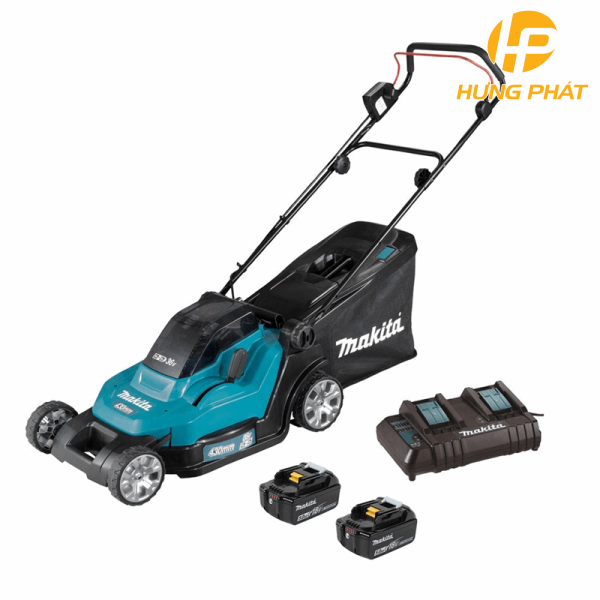 Xe cắt cỏ đẩy dùng pin Makita DLM432CT2 (Sạc 2 cổng(DC18SH), 2 pin 5.0Ah(BL1850B))