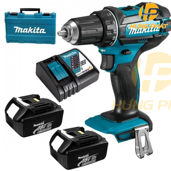 Máy khoan búa, vặn vít dùng pin Makita DHP482RFE (Sạc nhanh(DC18RC), 2 pin 3.0Ah(BL1830B))