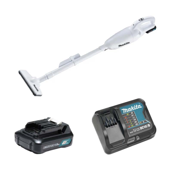 Máy hút bụi dùng pin Makita CL108FDSYW - màu trắng (Sạc nhanh(DC10SB), pin 1.5Ah(BL1016))