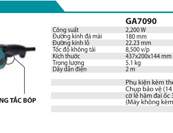 Máy Mài Góc Makita GA7090 (180MM/2200W/CÔNG TẮC BÓP)