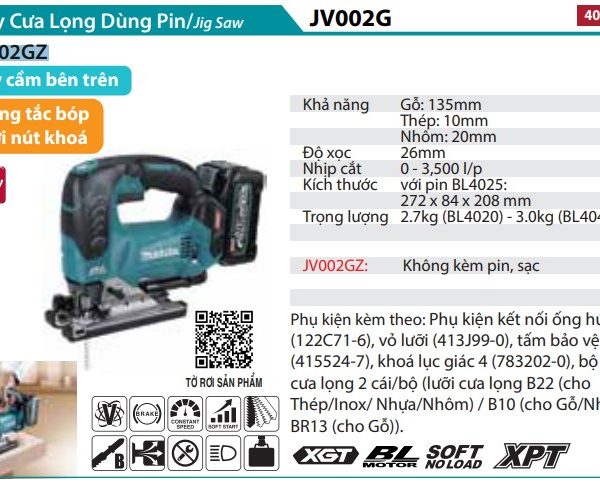 Máy Cưa Lọng Dùng Pin 40V Max Makita JV002GZ